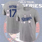 Men's Los Angeles Dodgers #17 Shohei Ohtani Gray 2025 Tokyo Series Name & Number T-Shirt,baseball caps,new era cap wholesale,wholesale hats